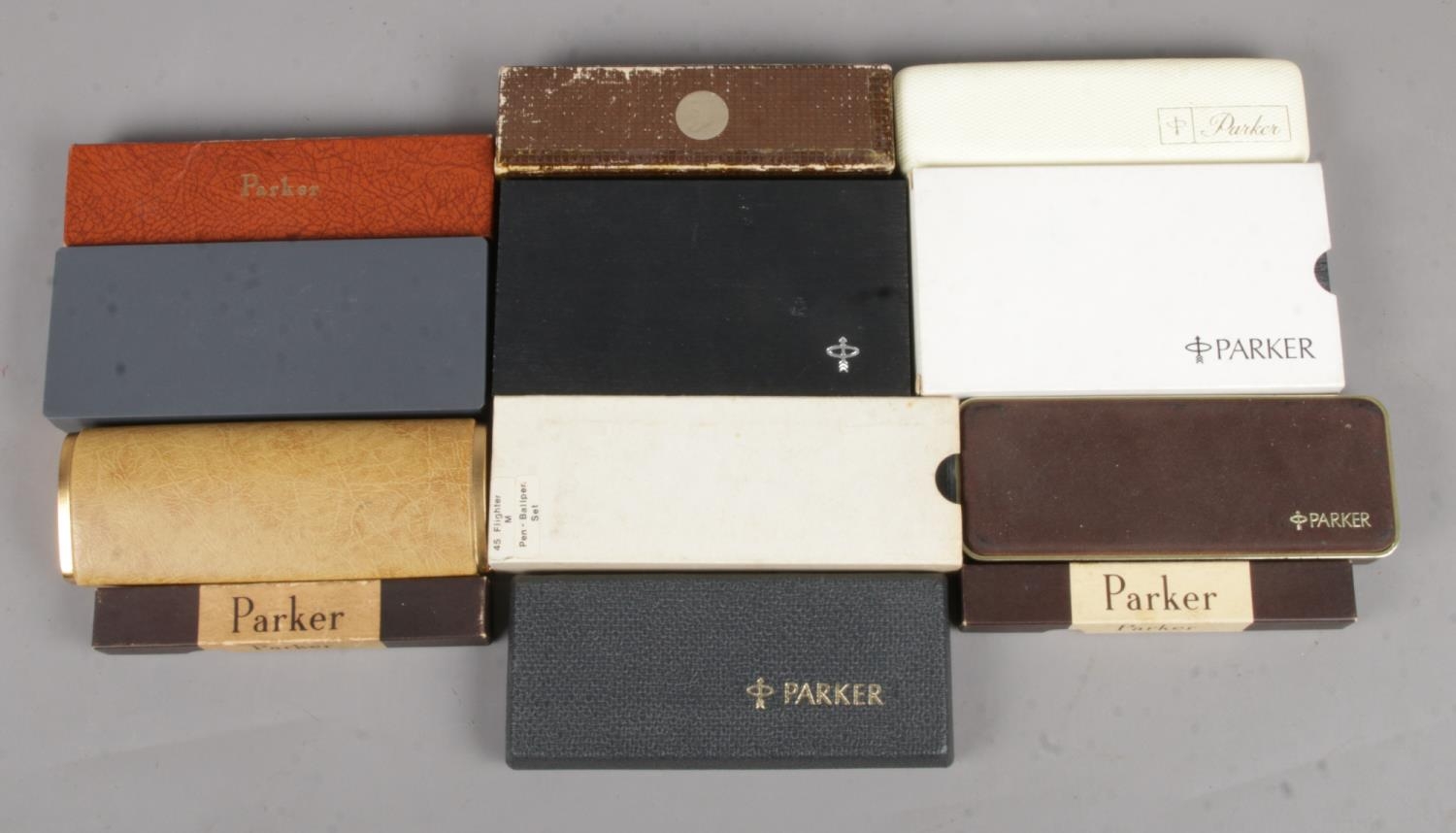 Twelve Parker Pen Boxes. To include two examples of '51 Boxes'.