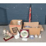 Two boxes of miscellaneous. To include a limited edition boxed Coalport plate, Spode, Wade,Capo di