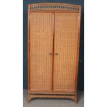 A Bamboo and Wicker Double Door Wardrobe with Shelving at the top. Height: 194cm, Width: 95cm.