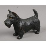 A cold painted bronze figure of a Scottish Terrier.