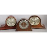 Three mantel clocks. Including oak cased dome top examples, etc.