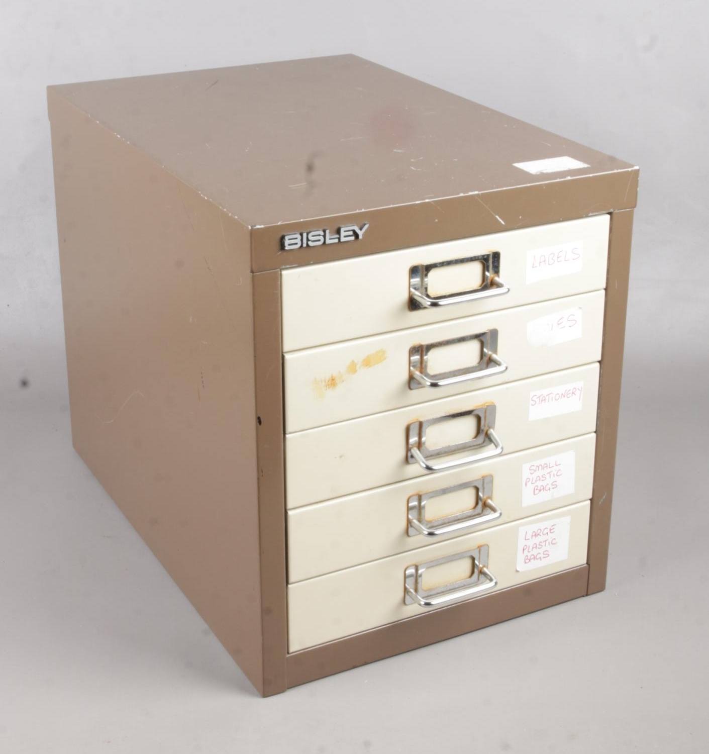 A Table-top set of Metal Filing Drawers.