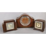 Three mantel clocks. Including oak cased dome top Bentina example, Temco, etc.