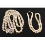Two Boxed Pearl Necklaces, one with a Silver Clasp (marked 925)