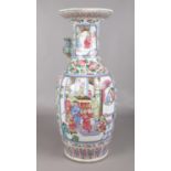 A large 19th Century Chinese Canton Vase with off white ground and Famille rose decoration of a