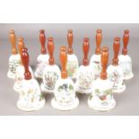 A collection Royal Grafton Twelve Days of Christmas porcelain hand bells. 1979-1990.