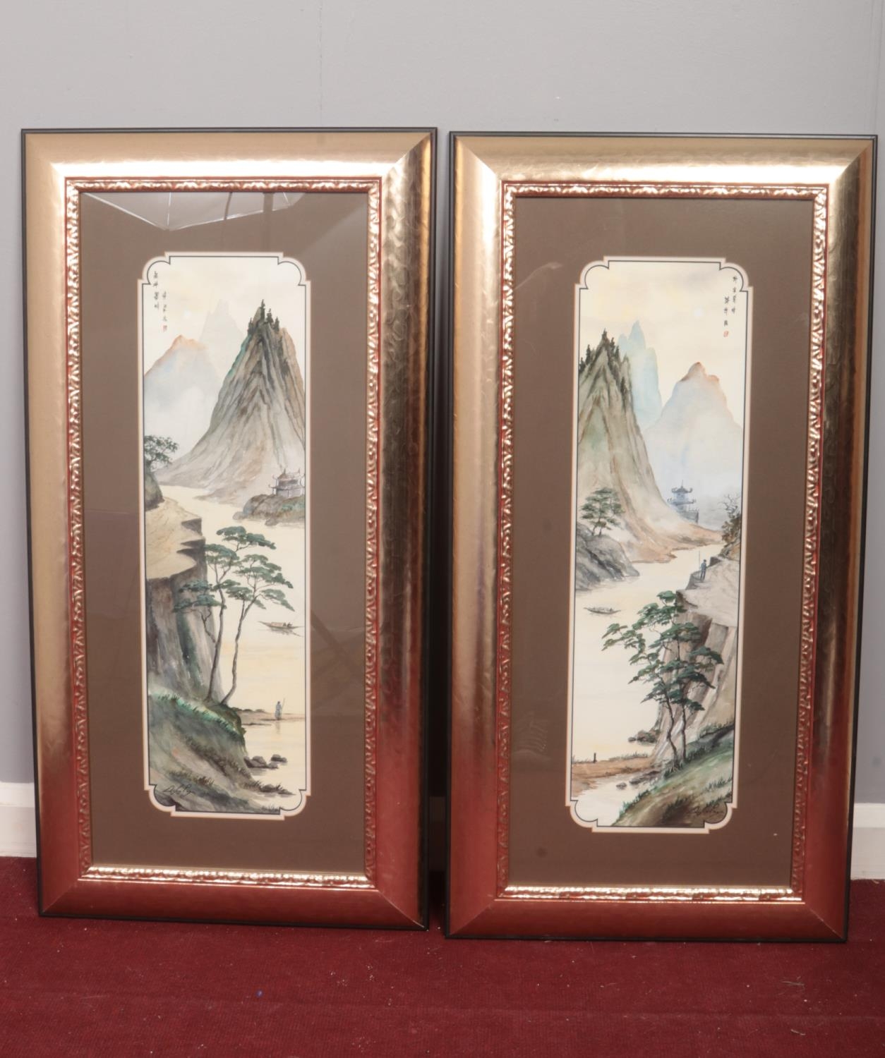 Digby Page, a pair of framed watercolours. of a oriental landscape scene, signed. (17.5cm width 60cm