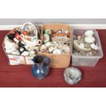 Three boxes of miscellaneous. Includes Royal Doulton, Indian Tree, Sylvac etc.