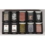 A Series of Ten Boxed Zippo Lighters Focusing on Harley-Davidson.
