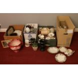 Four boxes of assorted ceramics. To include Ansley, Wedgwood & Royal Albert etc.