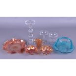 A collection of glassware. To include two Babycham glasses, four pieces of carnival glass and a