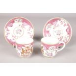 A matching pair of hand-painted 19th century Samson porcelain cups and saucers. Painted in the