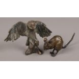 A Pair of Miniature Bronzes, representing an Owl and a Mouse