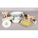 A group of ceramics. To include a Sadler teapot, a Coopercraft Alsatian figure, and a Royal