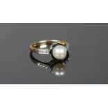 An Art Deco Onyx, Diamond & Cultured Pearl ring. Size N.