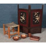 A collection of miscellaneous. A vintage oriental style wooden screen, wooden trinket box and