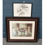 Two Framed Prints, focusing on a Seafood Street Scene and 'Time for Roses'.