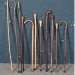 A collection of assorted wooden walking sticks. (11)