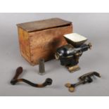 A Follows & Bate No. 0 Rapid mincing machine in original wooden box.