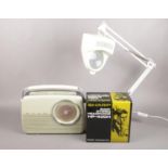 A Vintage Bush Longwave Radio, together with a pair of Sharp Headphones and a Angle-poise Lamp