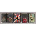 Five Zippo lighters. Including The Battle of Britain 1940 their finest hour, 82nd Airborne All