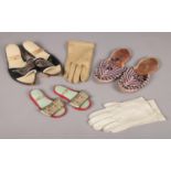 Three pairs of Eastern shoes along with two pairs of leather gloves.
