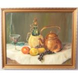 An oil on board still life of fruit in gilt frame. Signed and dated by the artist, Alfred Rogers,