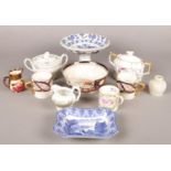 A quantity of ceramics. Including Royal Crown Derby bowl, Masons coffee cups, Minton coffee cup,
