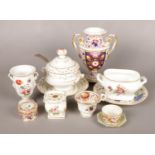 A good collection of 19th century Derby porcelain. Includes urn, vase, ink well, Bloor tureen and