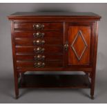 An Edwardian mahogany music cabinet with fitted sliding drawers. (79cm x 79cm x 35cm)