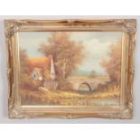 C.Inness gilt framed oil on canvas, landscape scene. (29cm x 39cm)