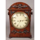 A William IV mahogany cased twin fusee eight day mantle clock, enamel dial, Roman numeral markers
