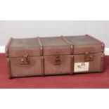 A vintage wood bound travel trunk. (90cm x49cm)