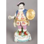 A 19th century Derby style figure of Falstaff, raised on rococo style base. 22cm. Lacking sword