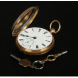 An 18ct gold D. McGregor & Co fusee pocket watch. With enamel dial, Roman numeral markers and