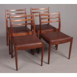 Four GPlan Style ladder back dining chairs. H:83cm, W: 48.5cm, D: 42cm.