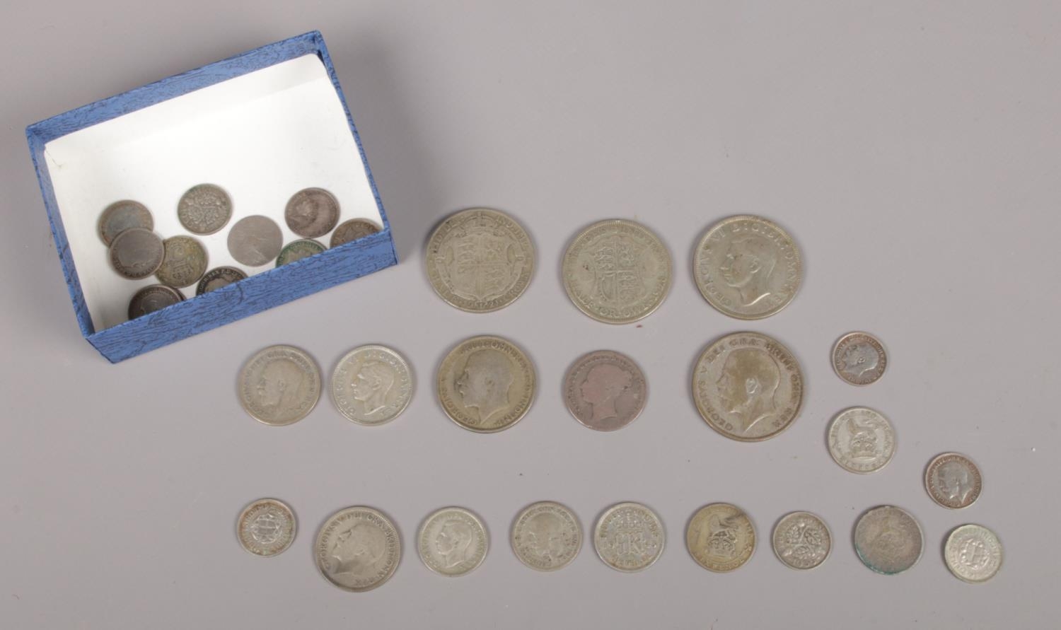 A small quantity of Great Britain pre 1947 coinage. To include a 1878 one shilling, a 1930