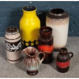 An assortment of six West German and West German Style vases.