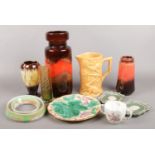 A quantity of mostly ceramics. Including Wade jug, Wedgwood display plate, West German vases,