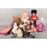 A collection of vintage dolls & Teddies. Pot Baby doll (46cm), Peggy Nisbet doll, duchess bride