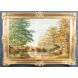 Louis Jennings; a large oil on canvas, titled 'Meadow Ford'. Signed front and back, dated to the