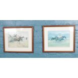 A pair of framed horse racing oil on canvas.