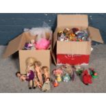 Two boxes of toys. Including Barbies & clothing, McDonalds toys, Disney examples, etc.