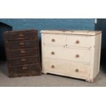 Two pine chest of drawers. Comprising of a Victorian painted two short over two long chest of