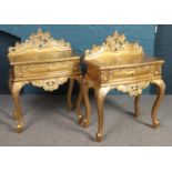 A pair of gold painted bedside cabinet with cabriole legs.
