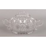 A Victorian (1887) pressed glass tureen, by Edward Moore, of Tyne Flint Glass Works South Shields.