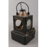 A vintage British Rail Welch Patent railway lamp. Brass plaque for Lamp Manufacturing & Railway