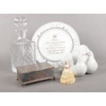 A collection of miscellaneous. John Jenkins cut crystal decanter (boxed), Lladro ' Couple of