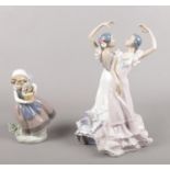 Two Lladro figurine's. Ole flamenco 5601 & girl with flower pot B25 F.