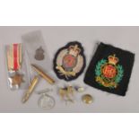 A quantity of military collectables. Includes Africa star and The Defence Medal, Royal Engineers